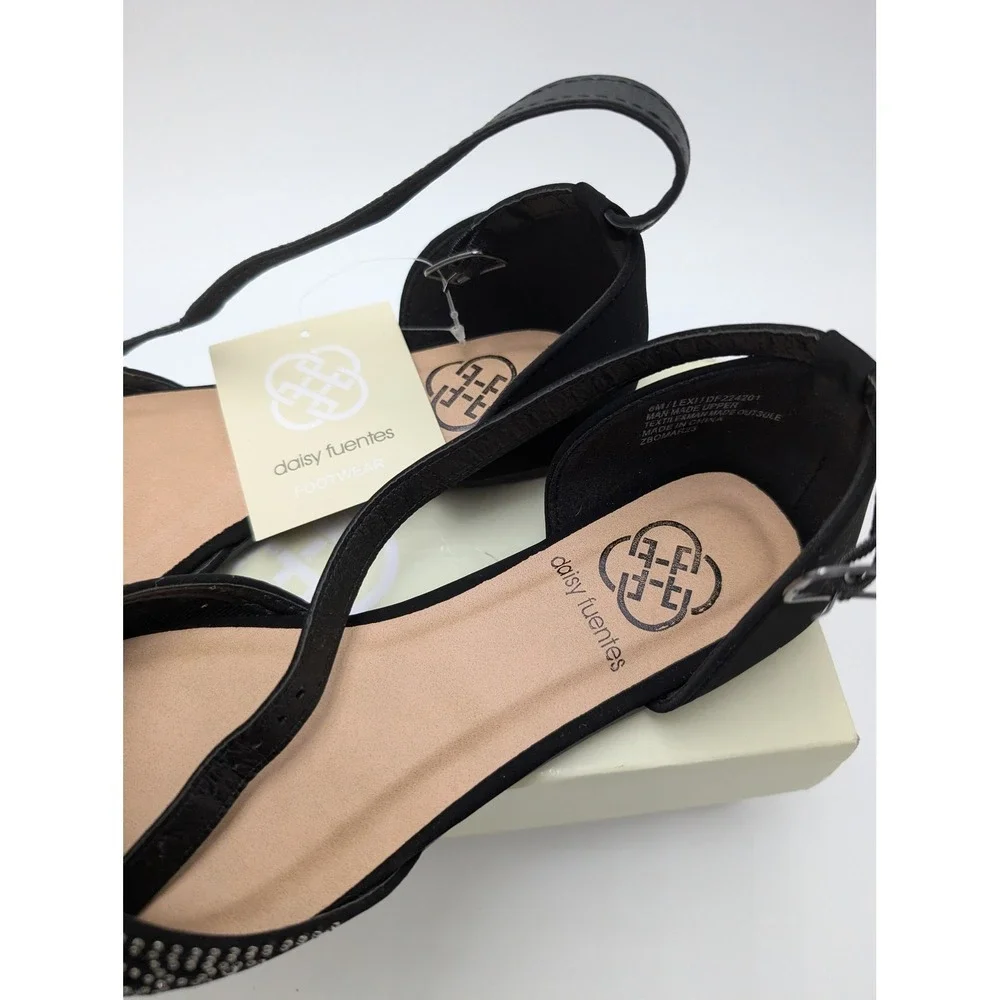 Daisy Fuentes Flats Womens 6 Black Lexi D'Orsay Studded Mesh Pointed Toe Dressy